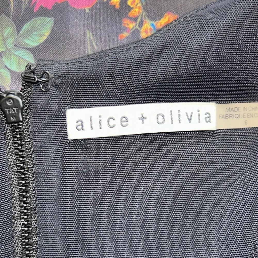 alice + olivia‎ Amie Fall Garden Print Black Long Sleeve Fit Flare Dress Sz 6 - Picture 12 of 16